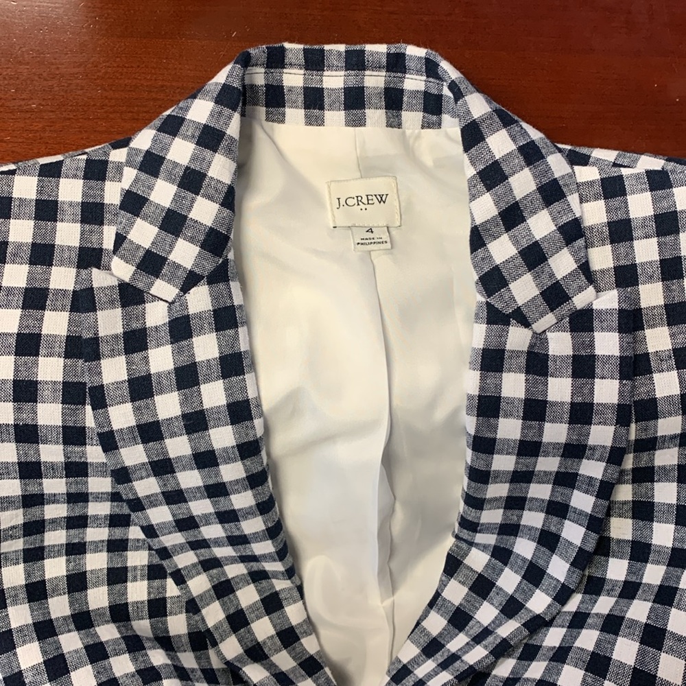 J Crew Re-Imagined Linen Blend One Button Buffalo Check Blazer - Picture 3 of 15